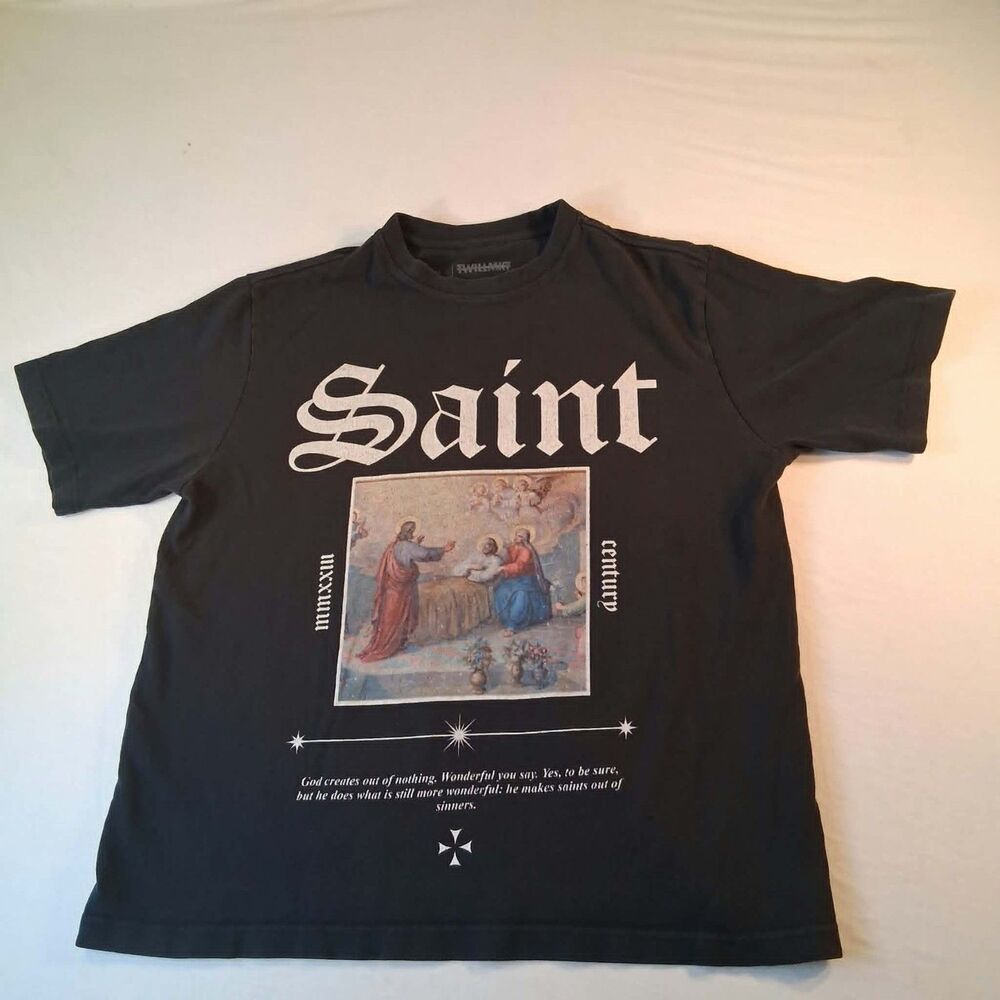 2Williw Saint Graphic T Shirt Mens Black XL Renaissance Oil Painting Tee